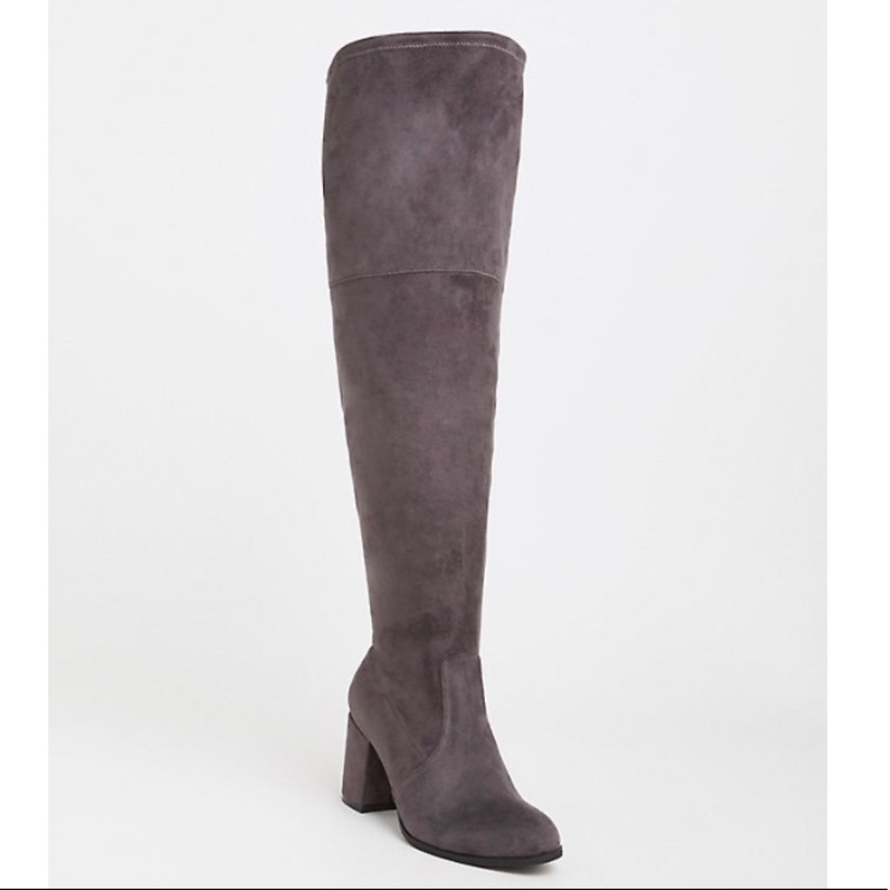 Grey Faux Suede Over the Knee Boot Wide Width/Calf